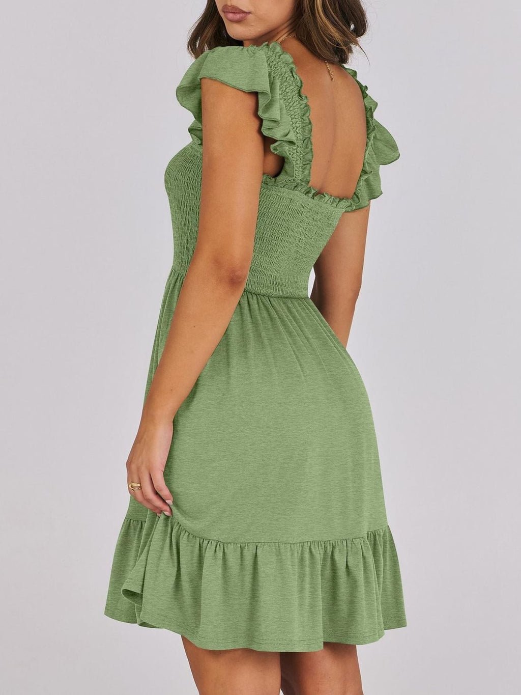 Smocked Ruffle Hem Mini Dress
