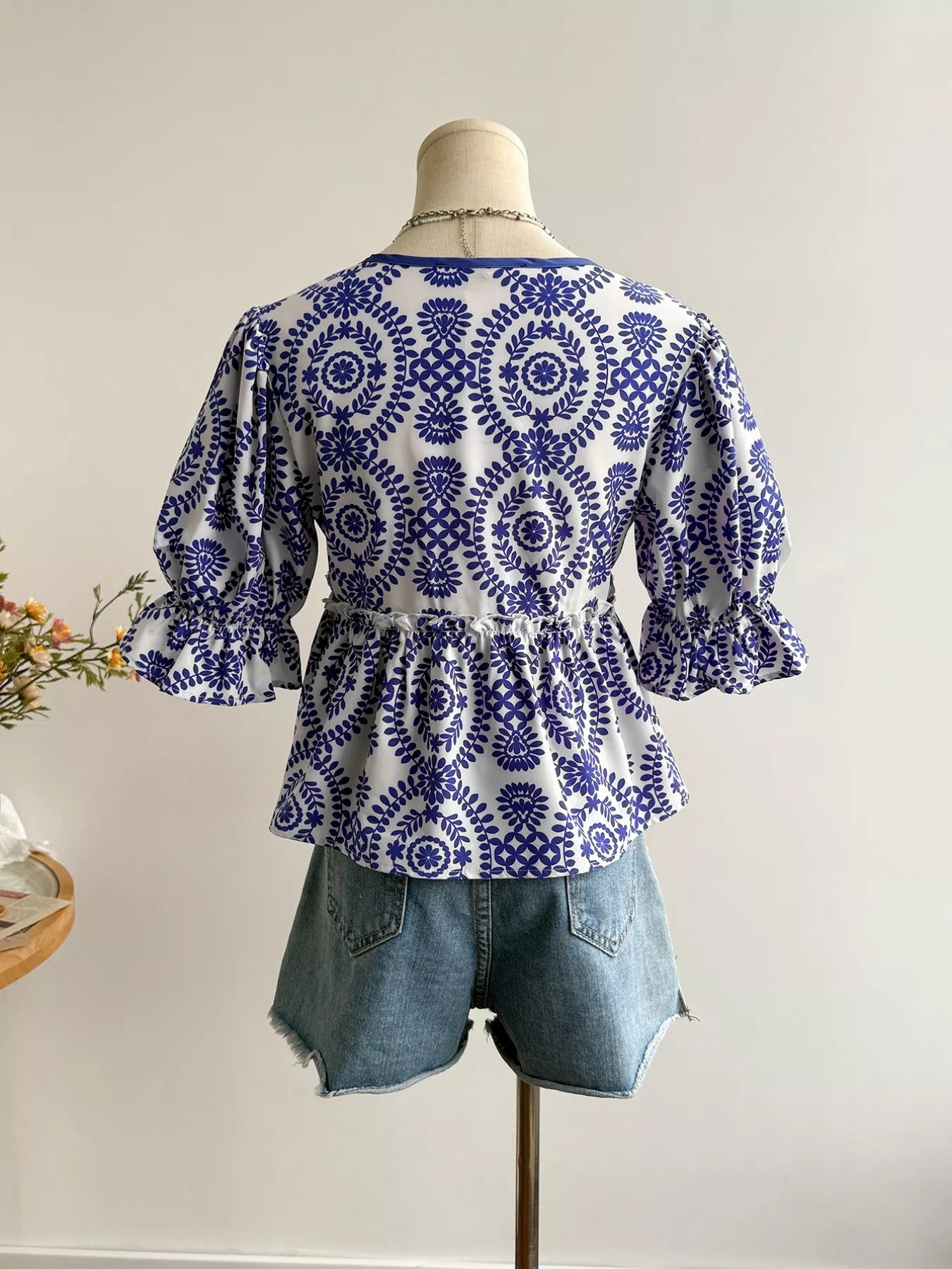Floral Print Tie-Front Blouse