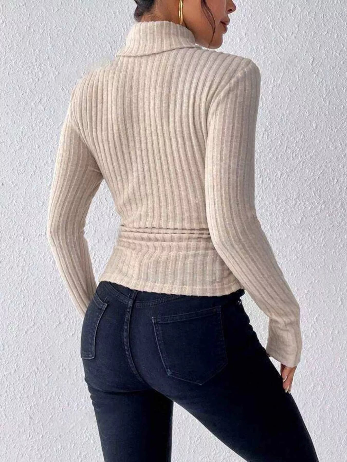 Ribbed Turtleneck Long Sleeve T-Shirt