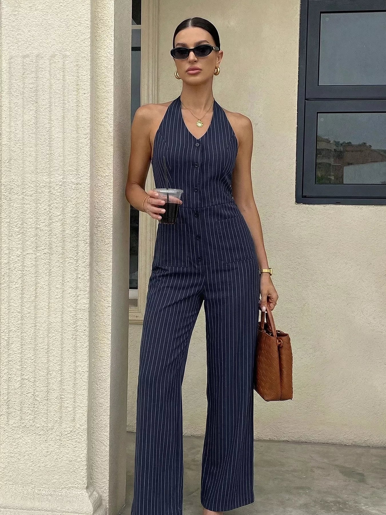 Striped Halter Neck Jumpsuit