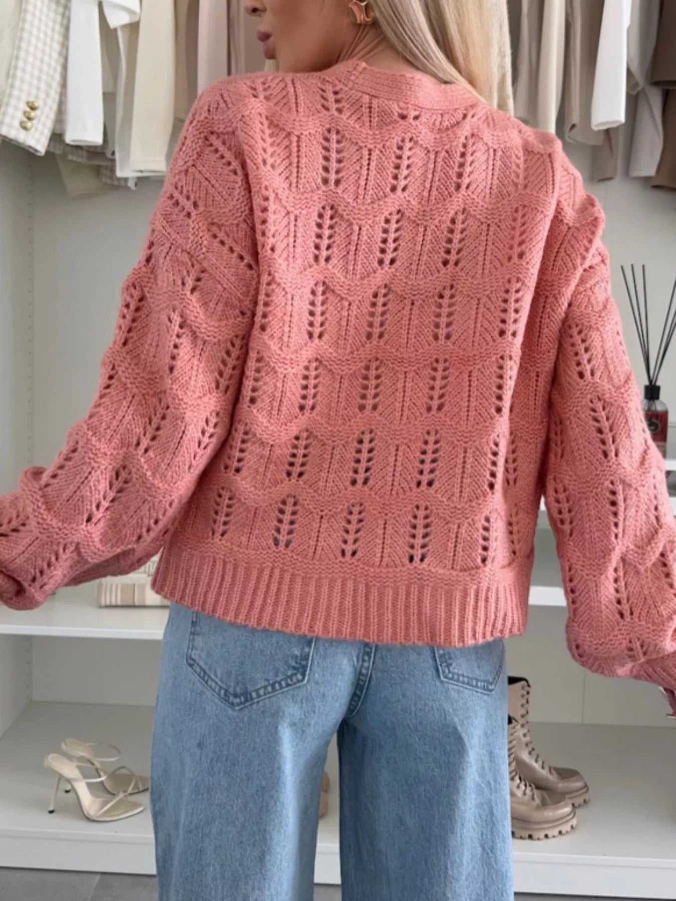 Tie-Front Openwork Cardigan