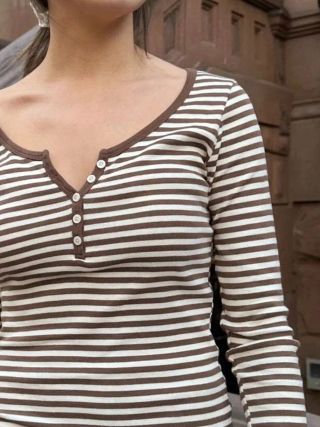 Striped Long Sleeve Henley T-Shirt