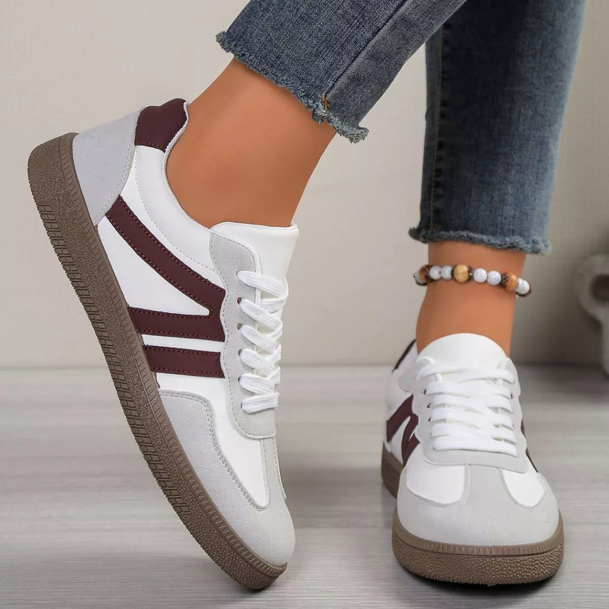 Striped Lace-Up Casual Sneakers