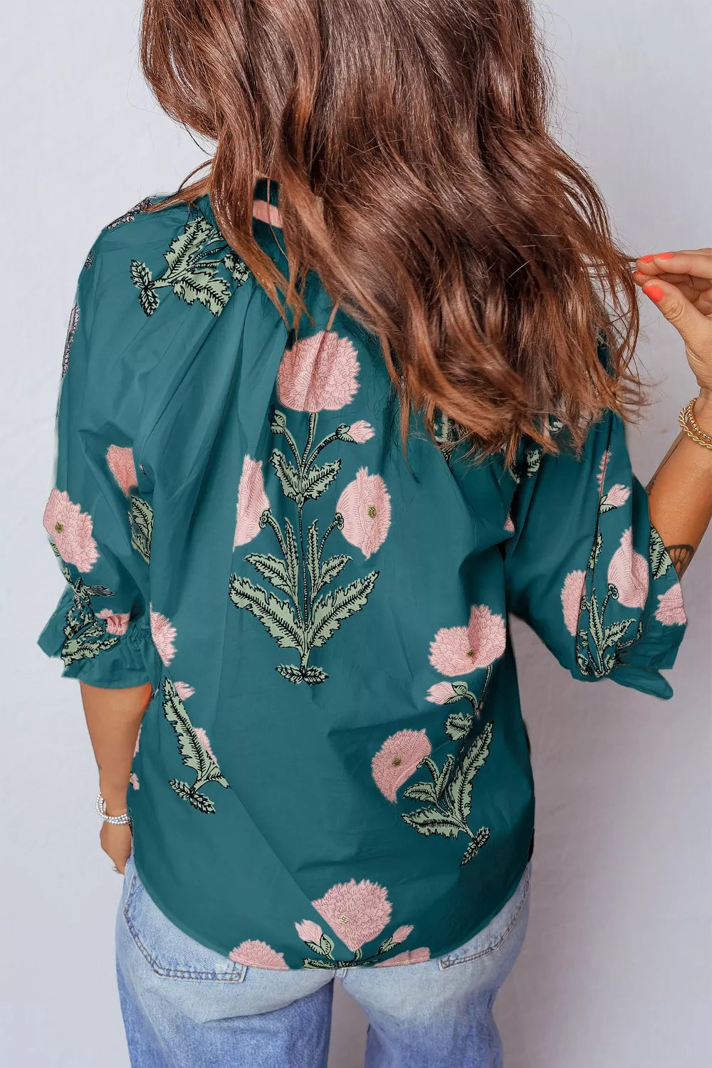 Floral Embroidered Notched Blouse