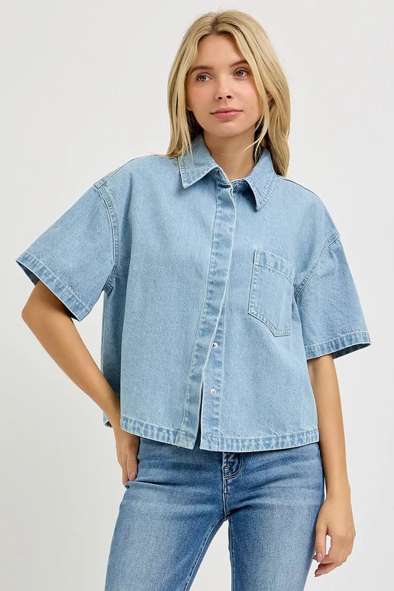 RISEN Oversized Half Sleeve Cropped Shirt