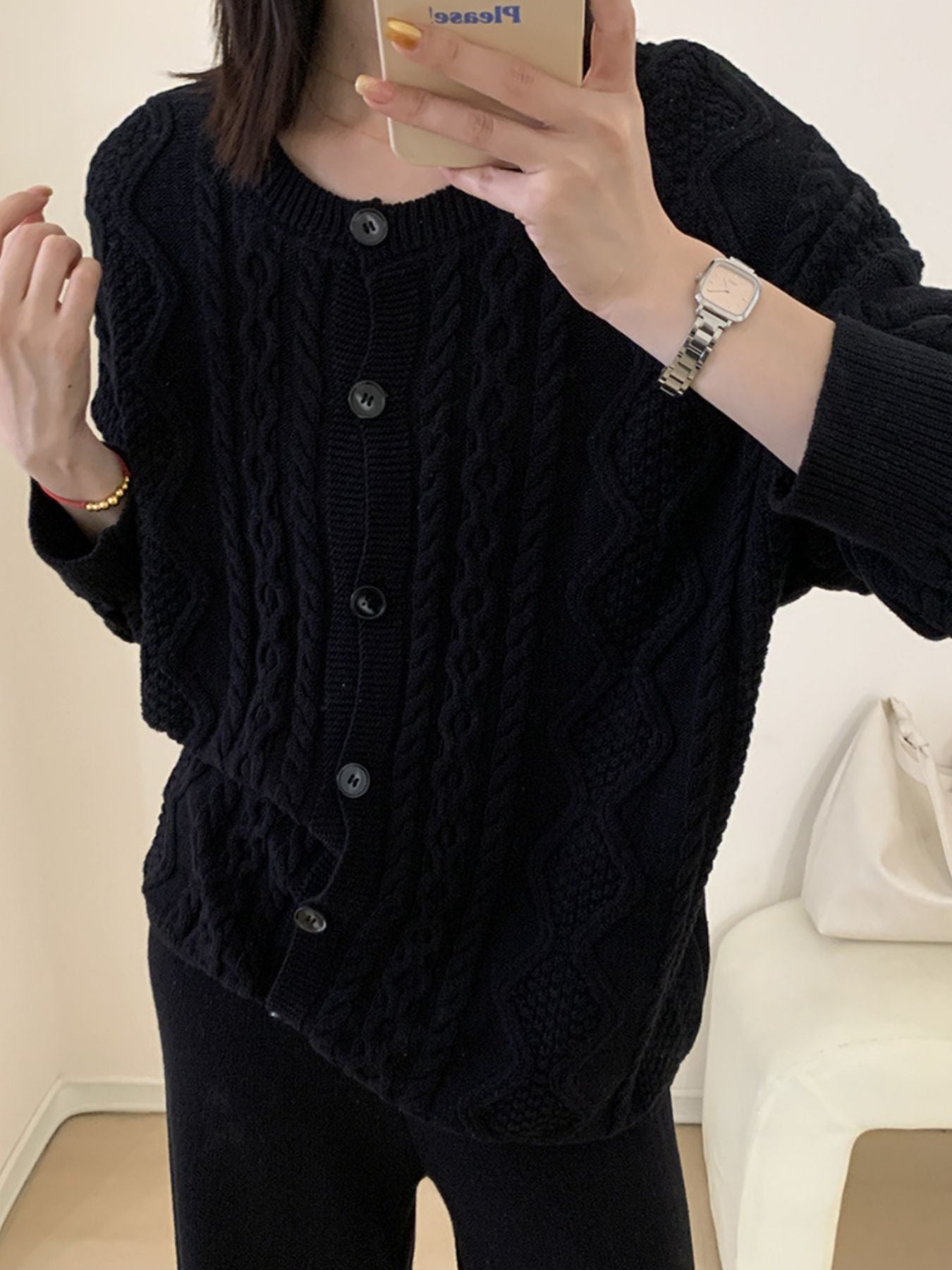 Cable Knit Cardigan & Wide Leg Pants Sweater Set