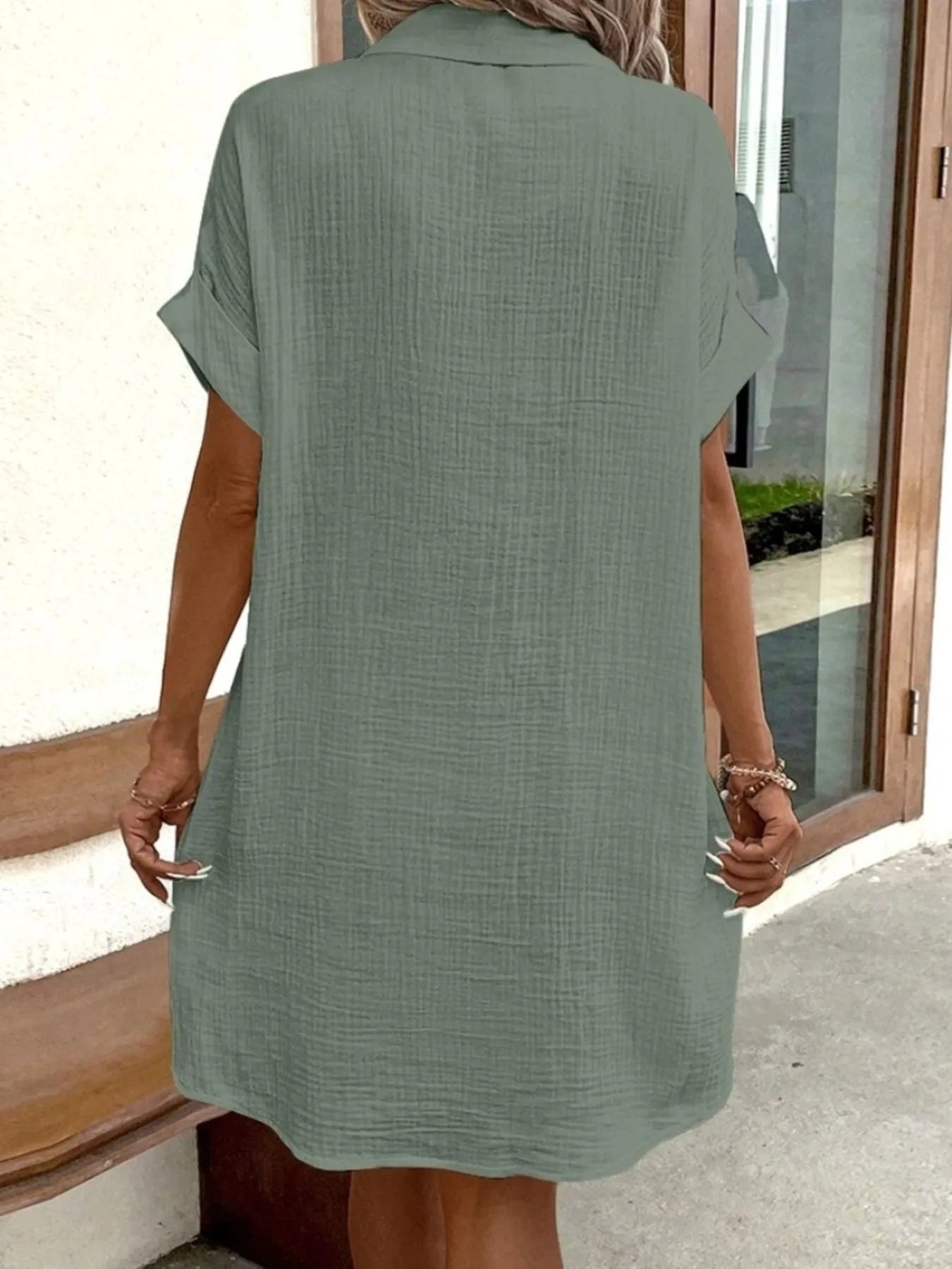 Casual Button Down Shirt Dress with Pockets