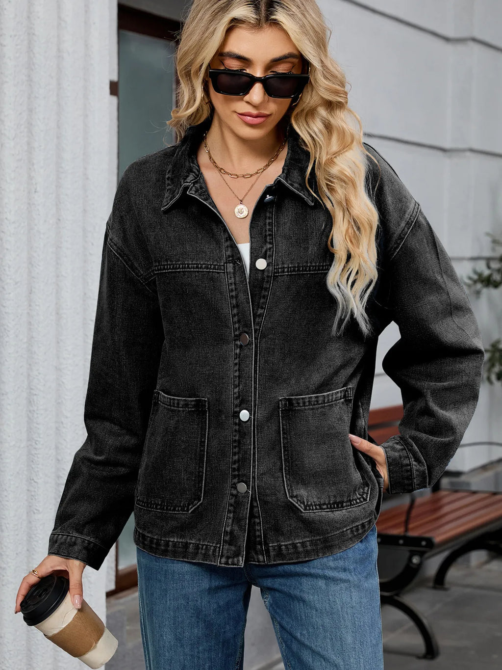 Washed Oversized Button Down Denim Jacket