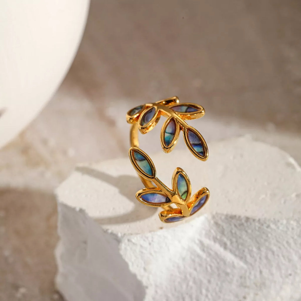18K Gold-Plated Resin Leaf Bypass Ring