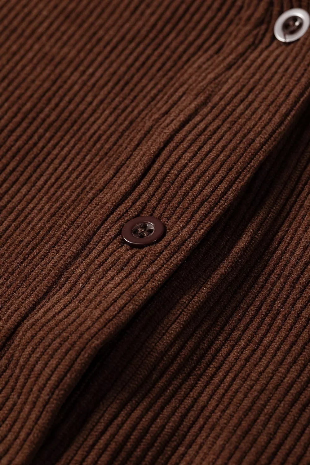 Solid Color Ruffle Trim V Neck Long Sleeve Button Corduroy Shakcet