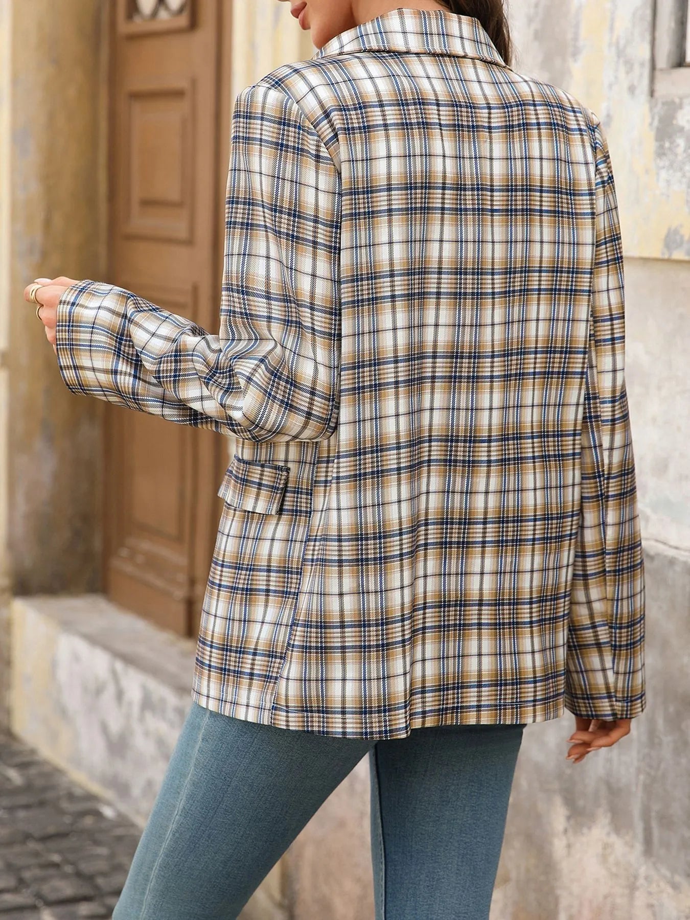 Number 87 Plaid Long Sleeve Blazer