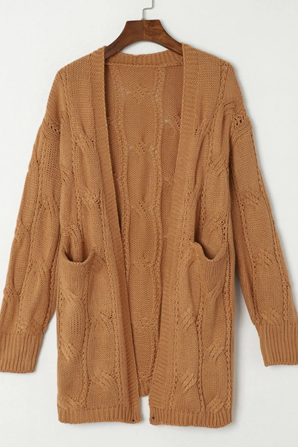 Cable-Knit Dropped Shoulder Slit Cardigan