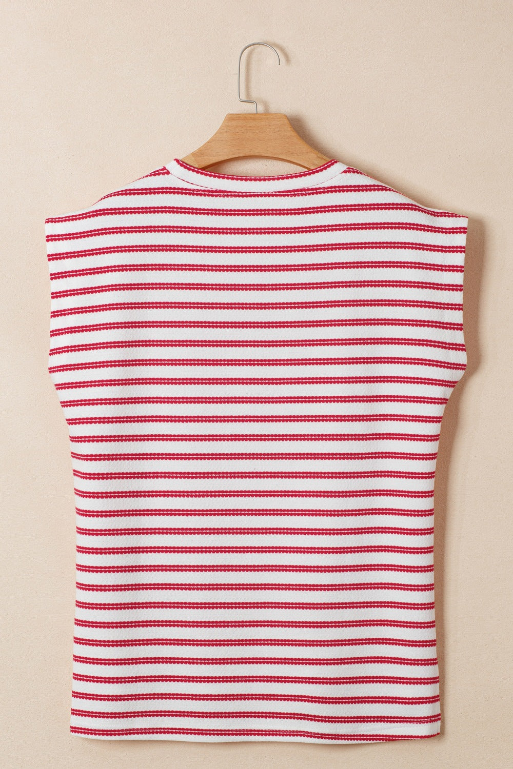 Stripe Textured Knit Button Detail Short Sleeve Casual Tee