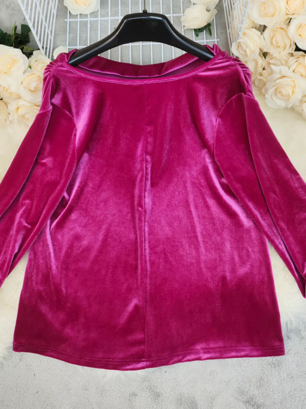 Cowl Neck Long Sleeve Velvet Blouse