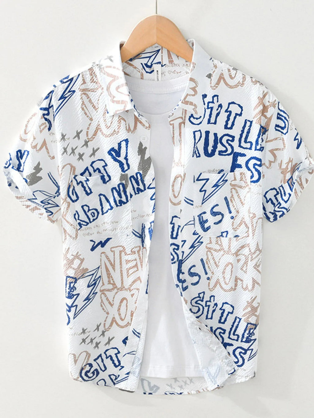 Men's Plus Size Printed Button Up Short Sleeve Shirt