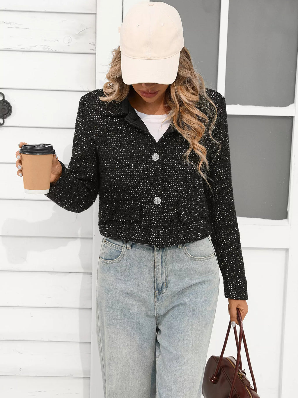 Tweed Button Up Cropped Jacket