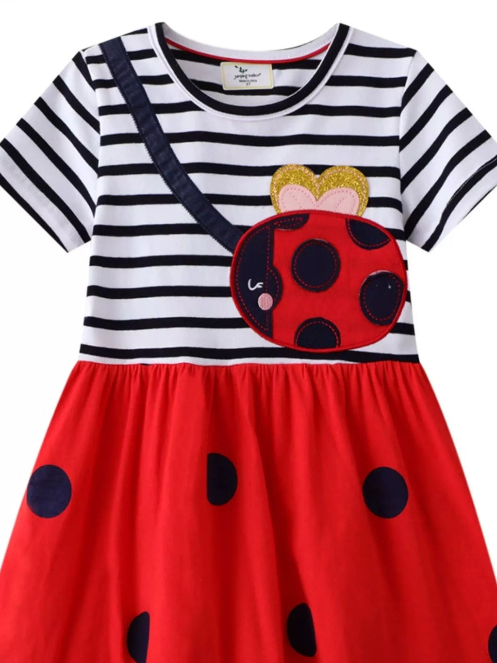Children's Ladybug Applique Striped Casual Dress