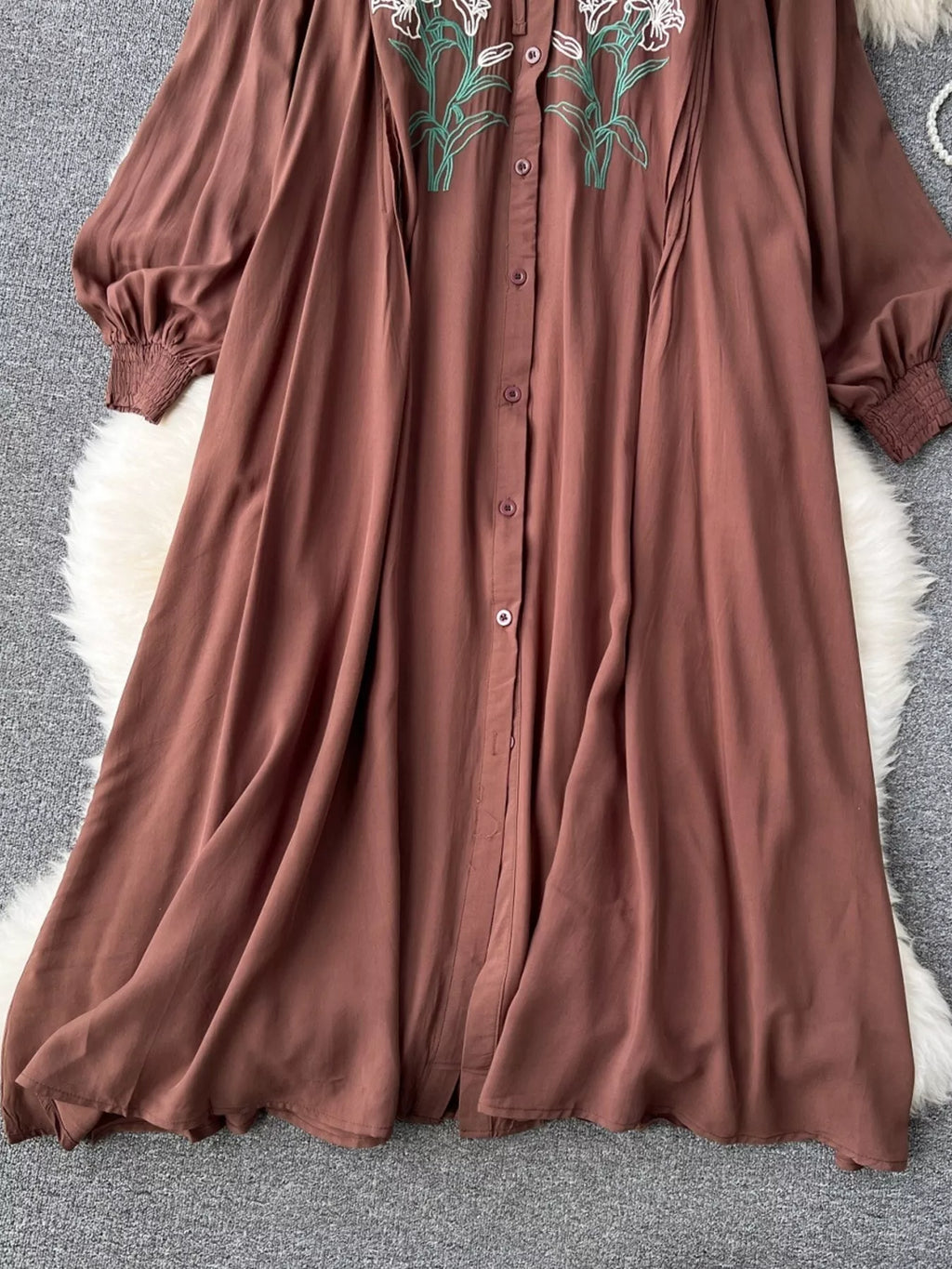 Floral Button Front Long Sleeve Dress