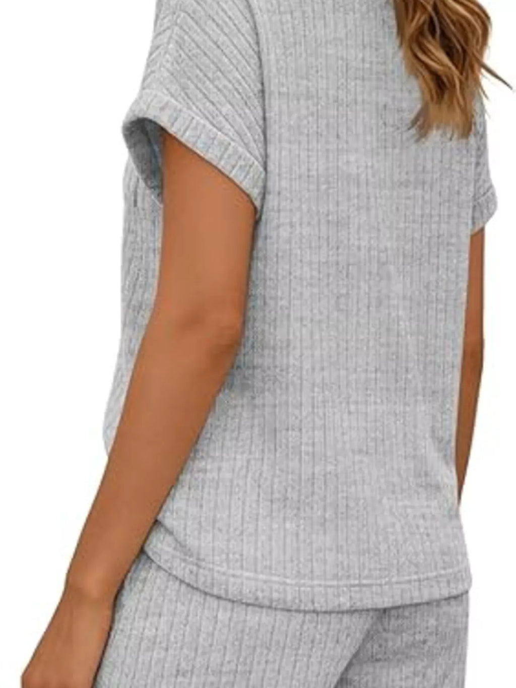 Casual Ribbed Knit Tee and Shorts Set