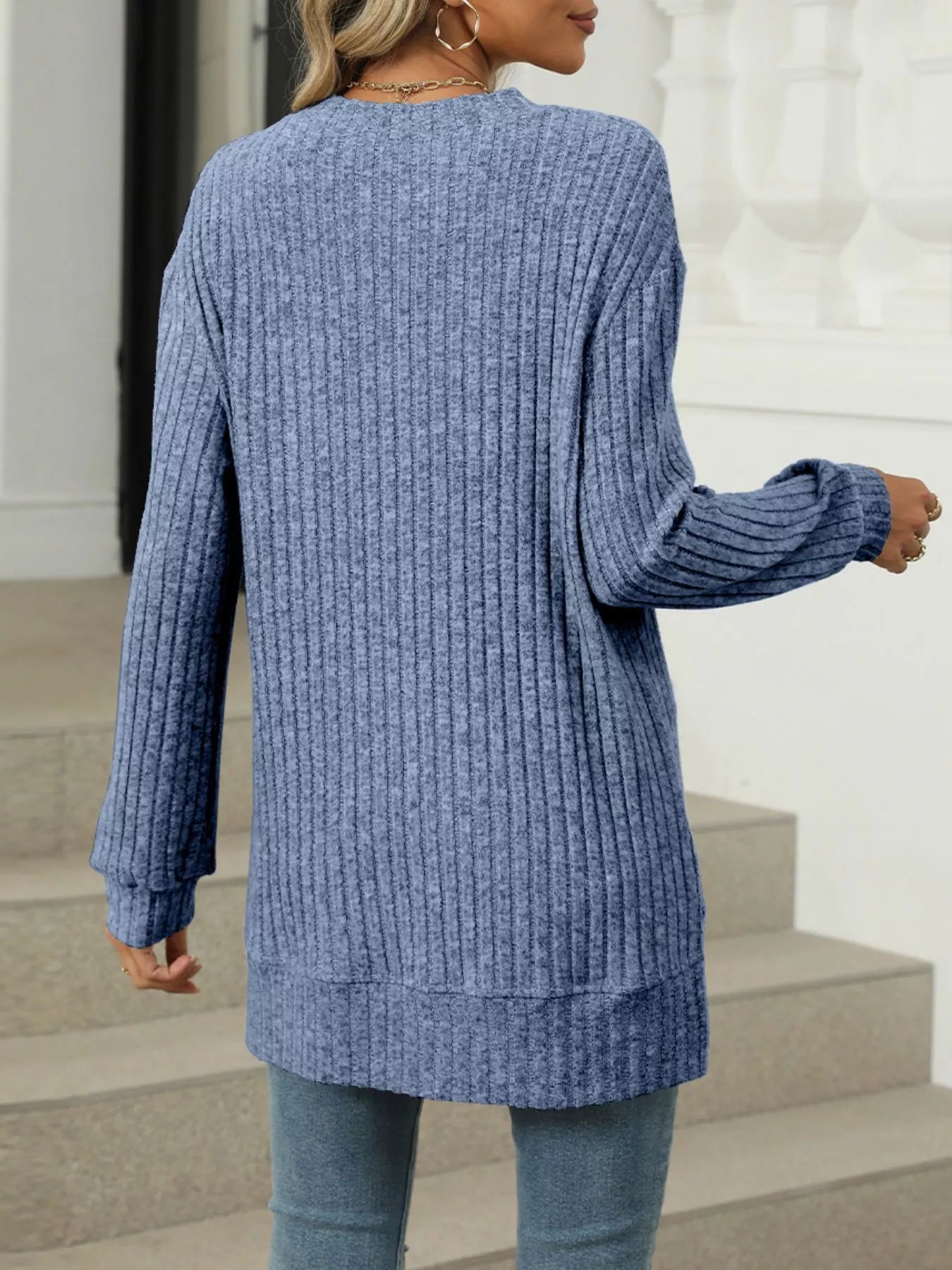 Ribbed Knit Round Neck Sweater