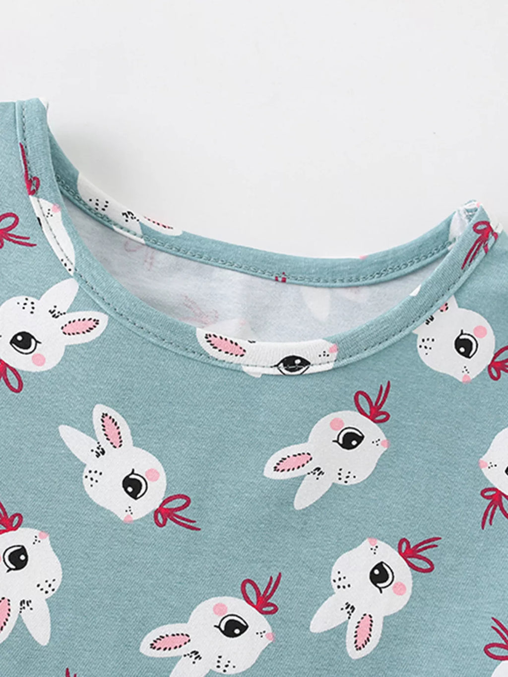 Children's Cute Bunny Print Tiered Ruffle Dress