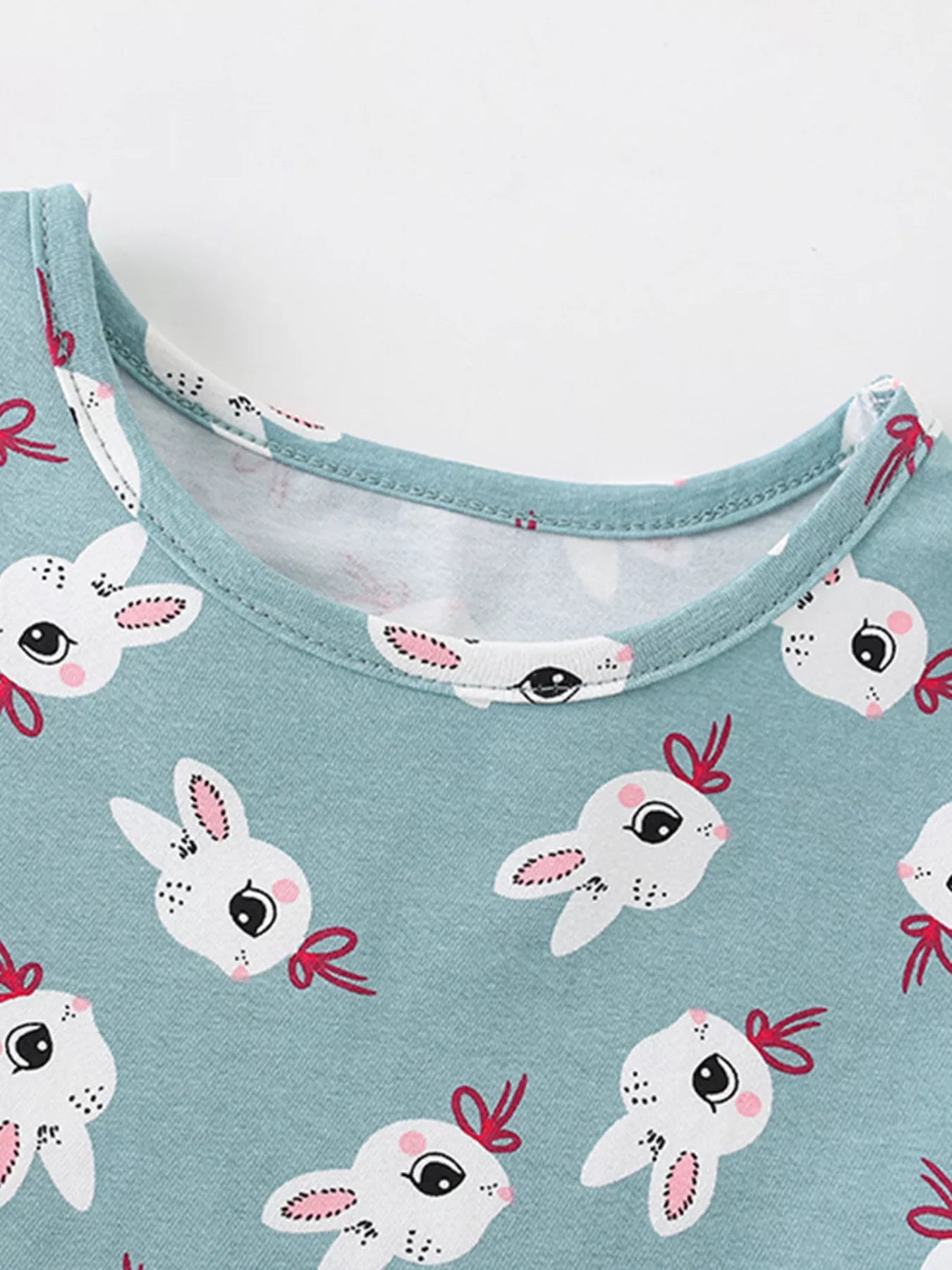 Children's Cute Bunny Print Tiered Ruffle Dress