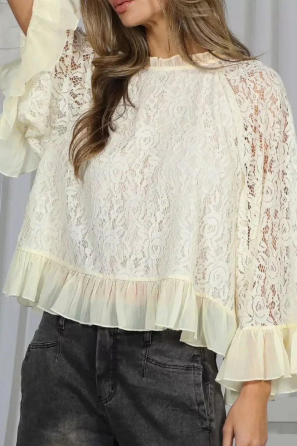 Lace Ruffled Hem Blouse