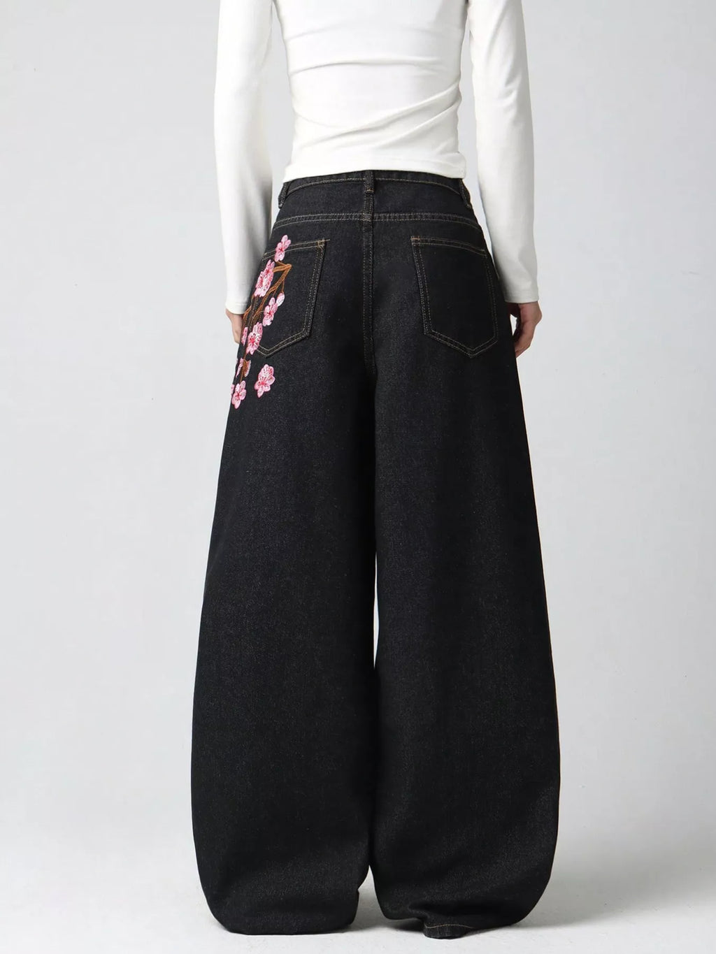 Embroidered Wide-Leg Jeans