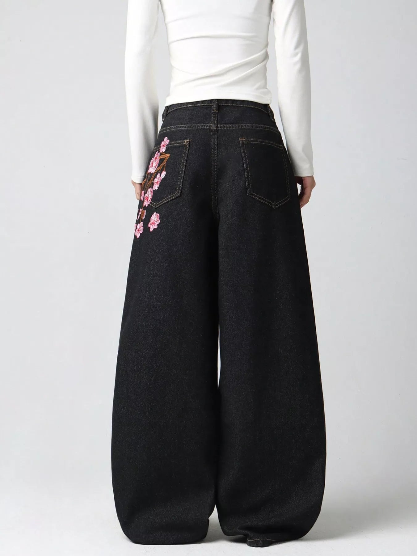 Embroidered Wide-Leg Jeans