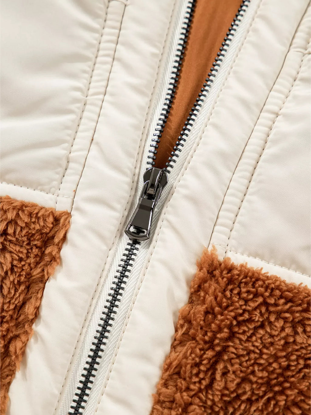 Color Block Plush Patchwork Zipper Stand Neck Vest Coat
