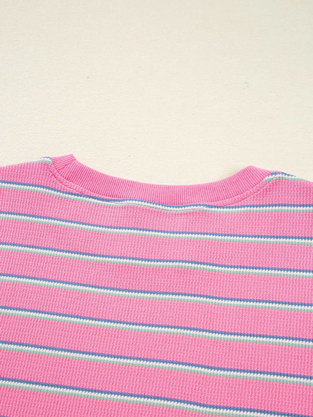 Stripe Textured Knit Round Neck Puff Sleeve Top