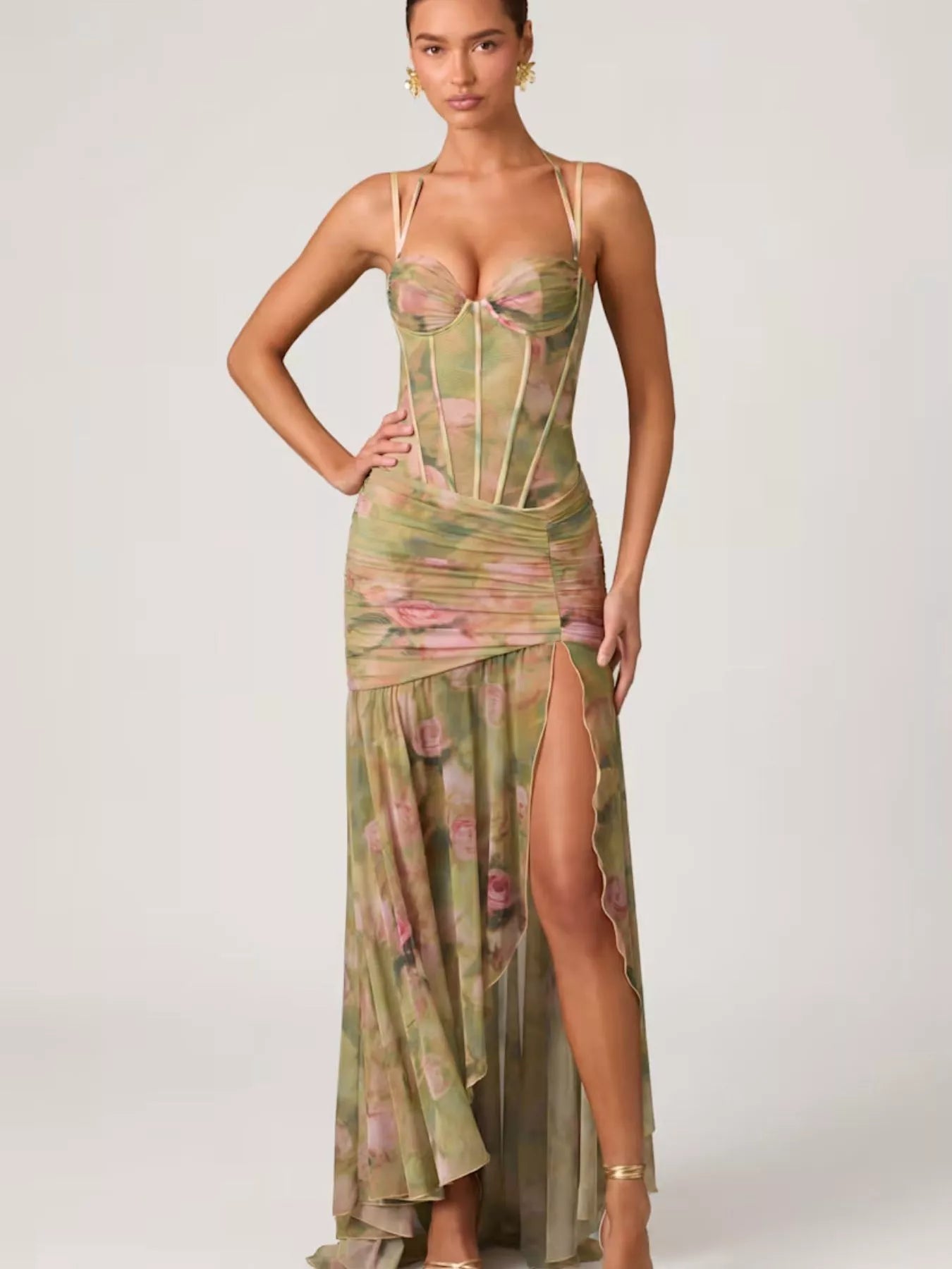 Sweetheart Neck Slit Maxi Dress