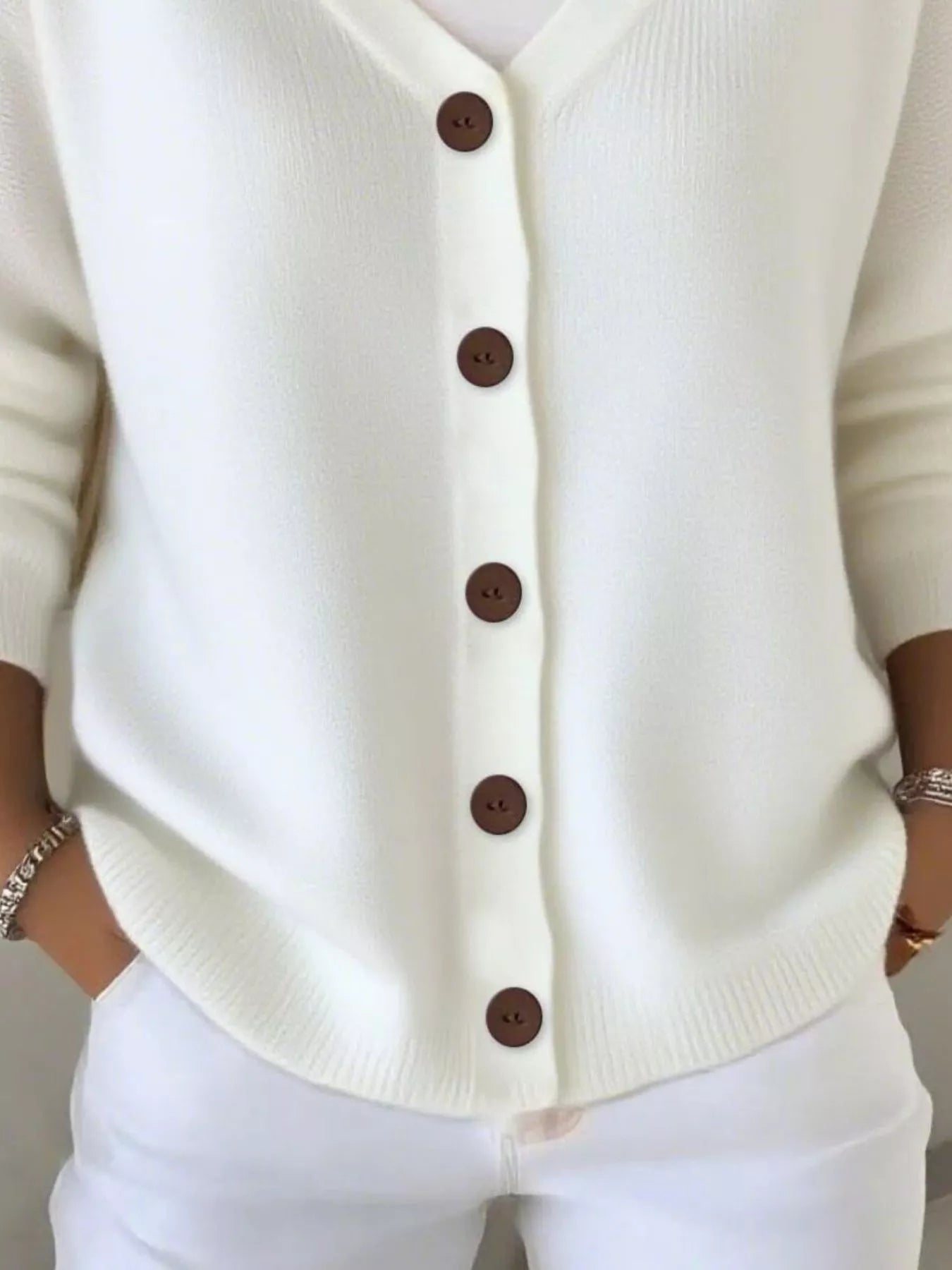 Full Size Button-Front V-Neck Cardigan Plus Size
