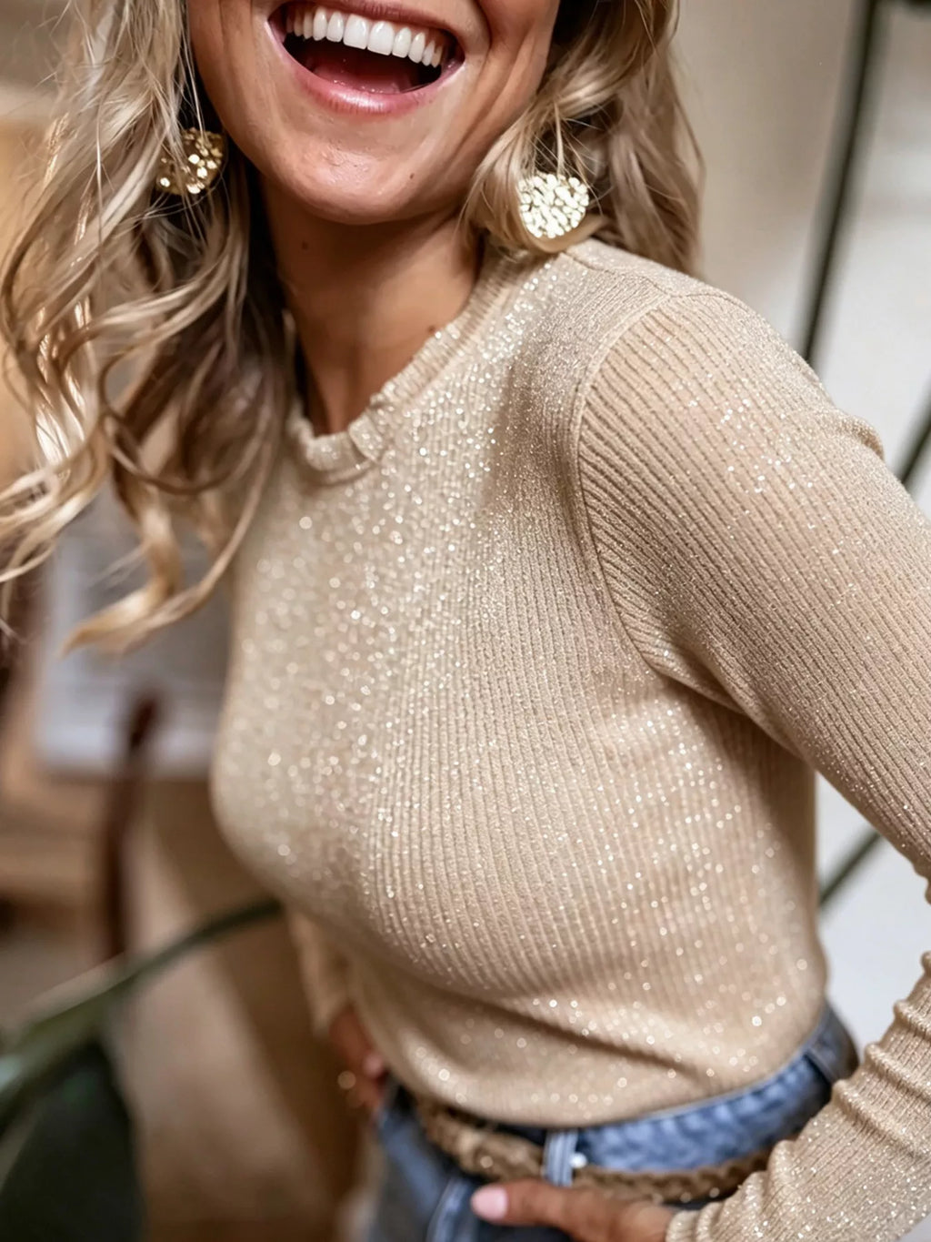 Ribbed Long Sleeve Knit Top