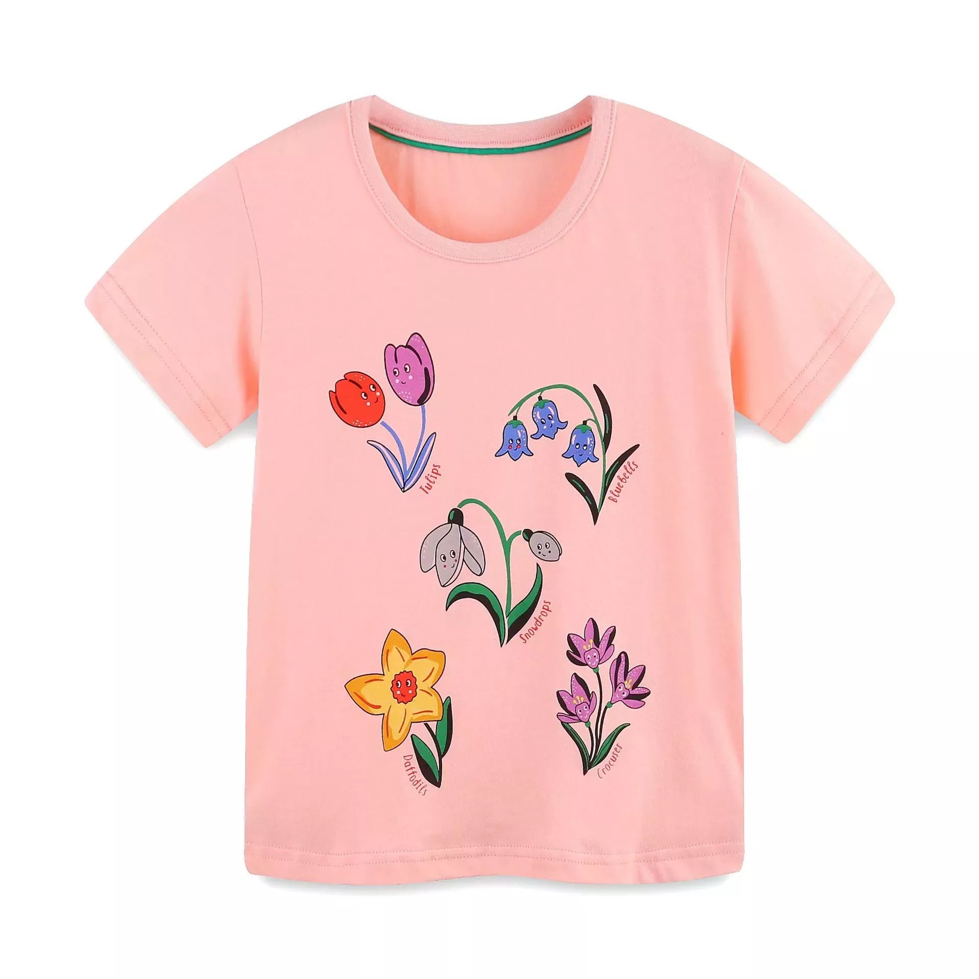 Children's Flower Round Neck Short Sleeve Tee Set