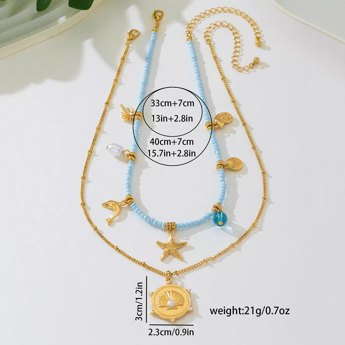 2-Piece Beaded Charm Necklace with Pendant