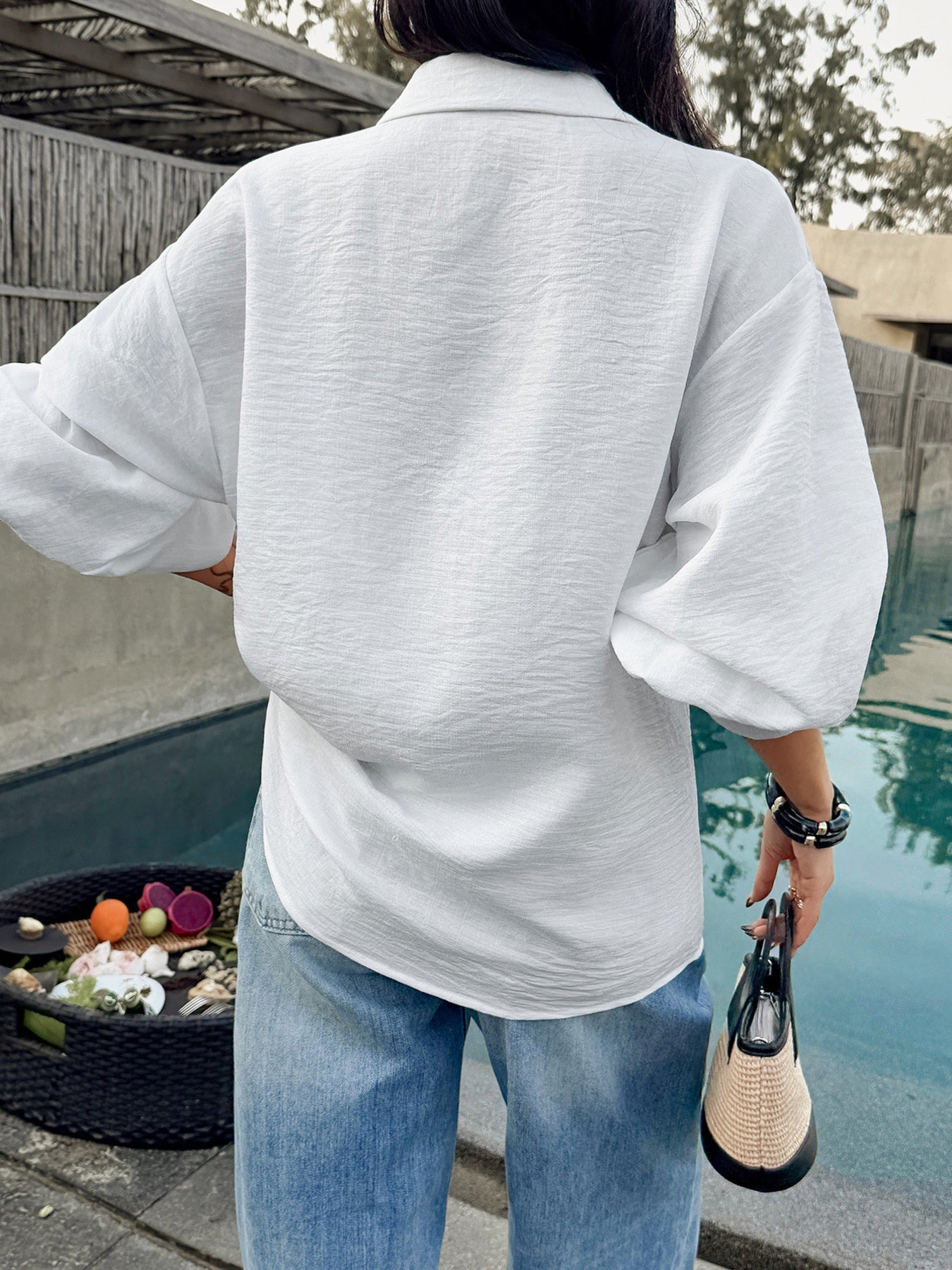 Button Up Lantern Sleeve Shirt