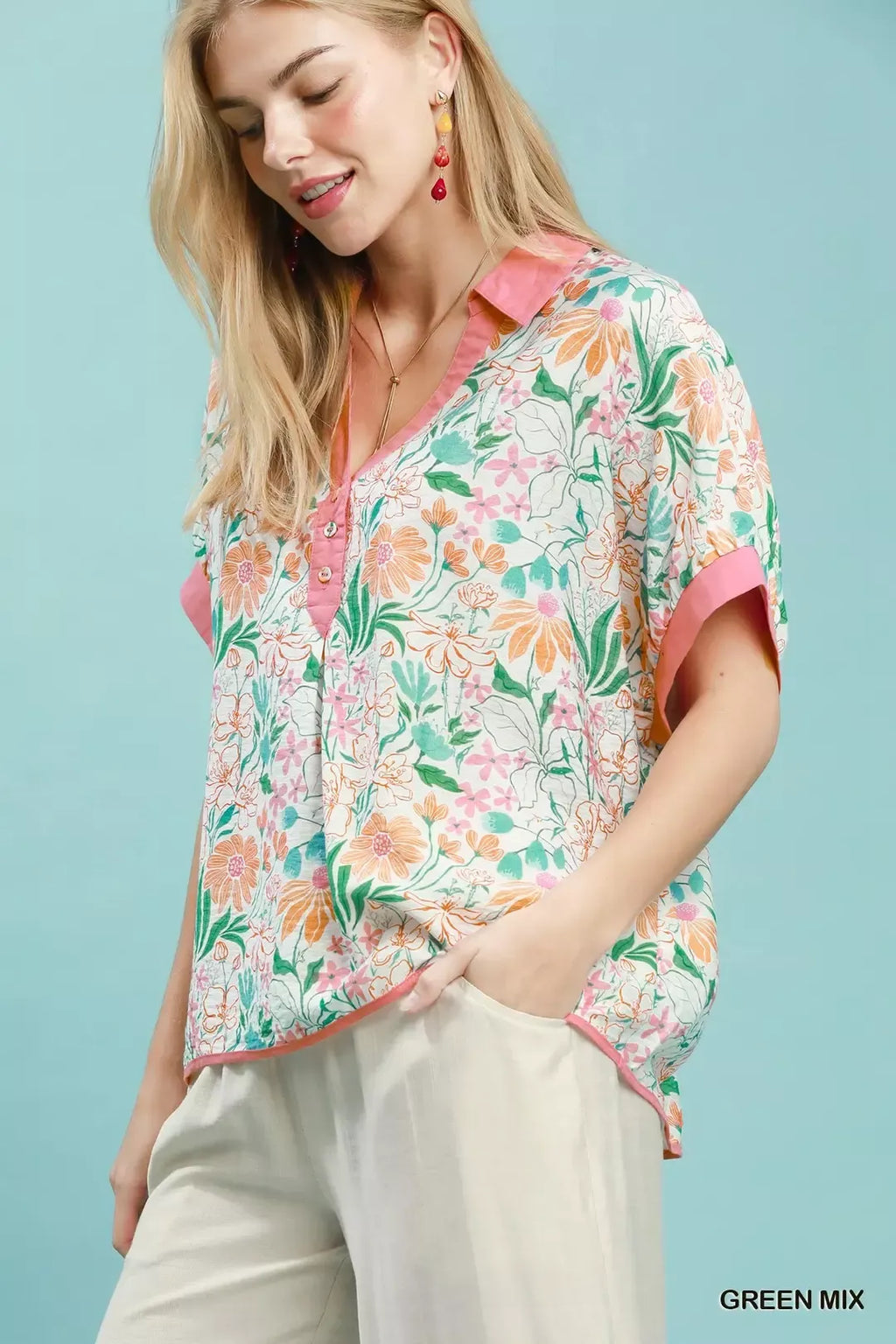 Umgee Floral Print Oversized Top