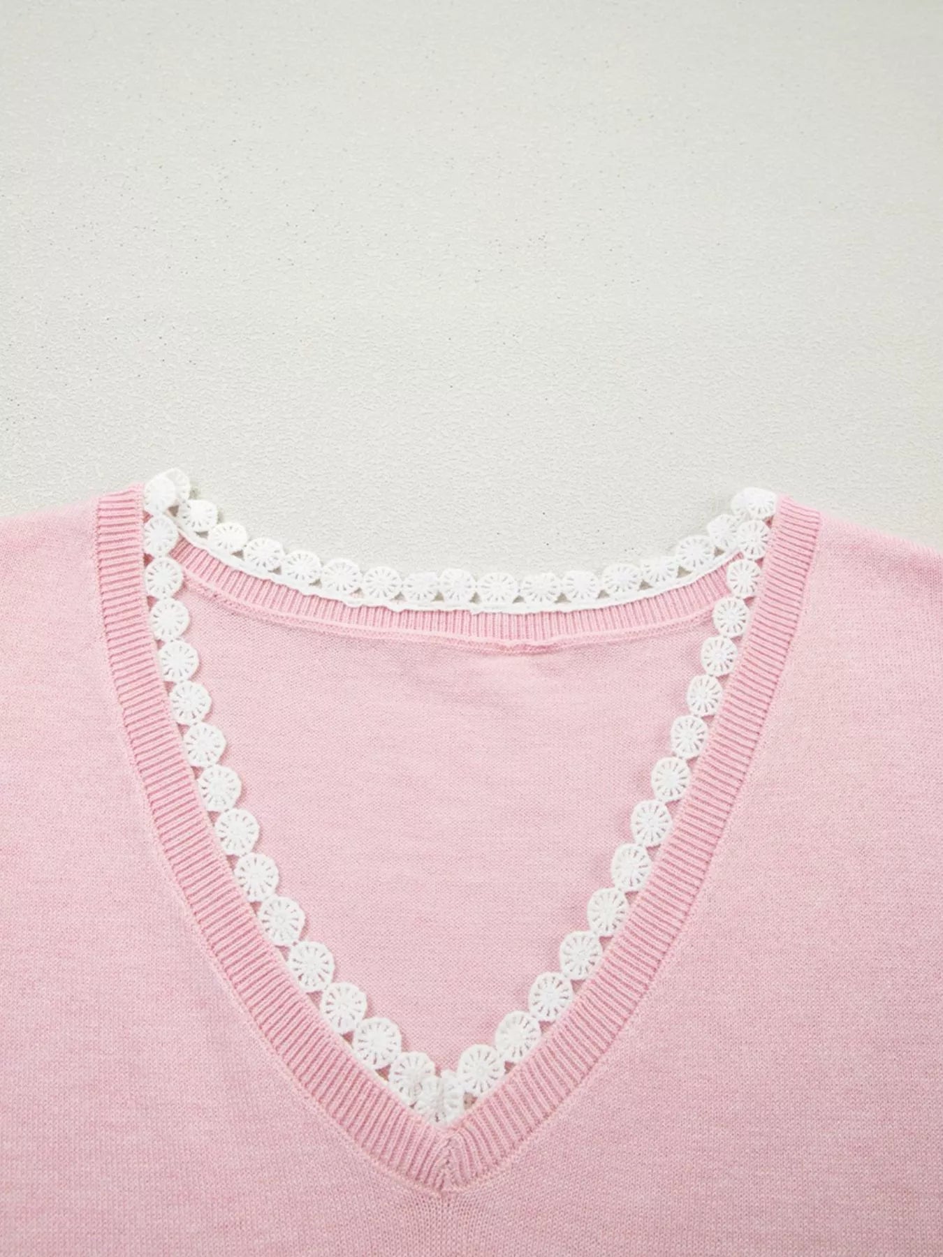 Lace V Neckline Short Sleeve Sweater