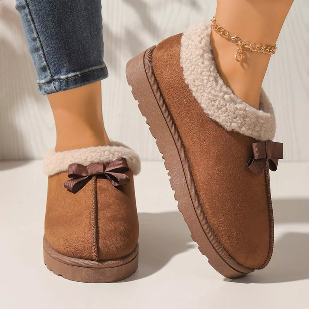 Cozy Bowknot Plush Lined Slip-Ons