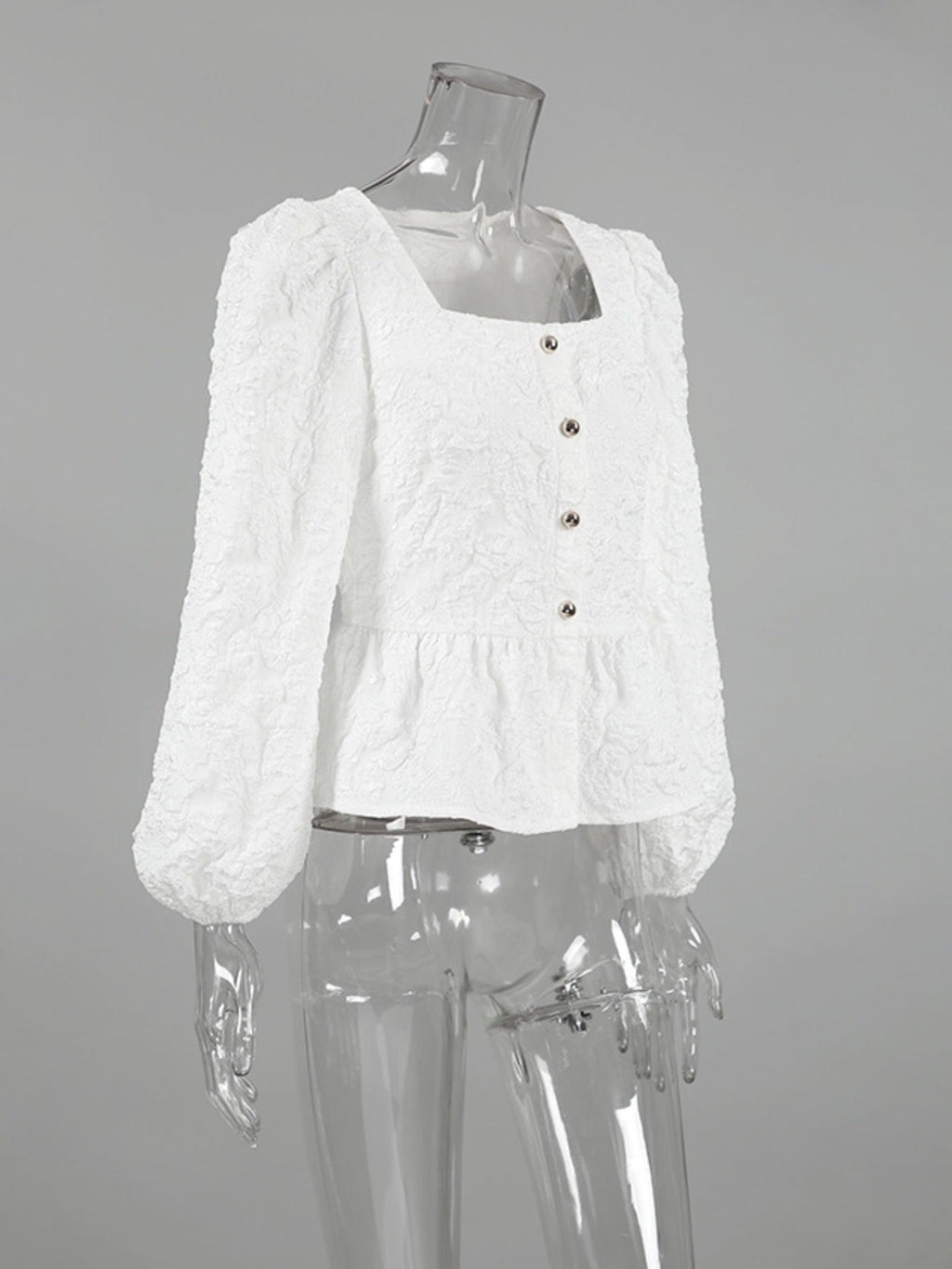 Textured Square Neck Balloon Sleeve Shirt