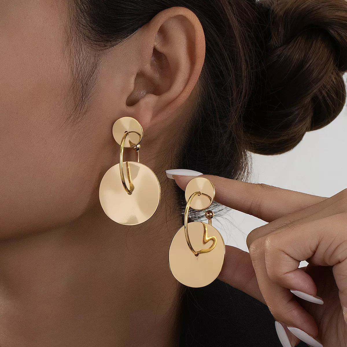18K Gold-Plated Geometric Circle Drop Earrings