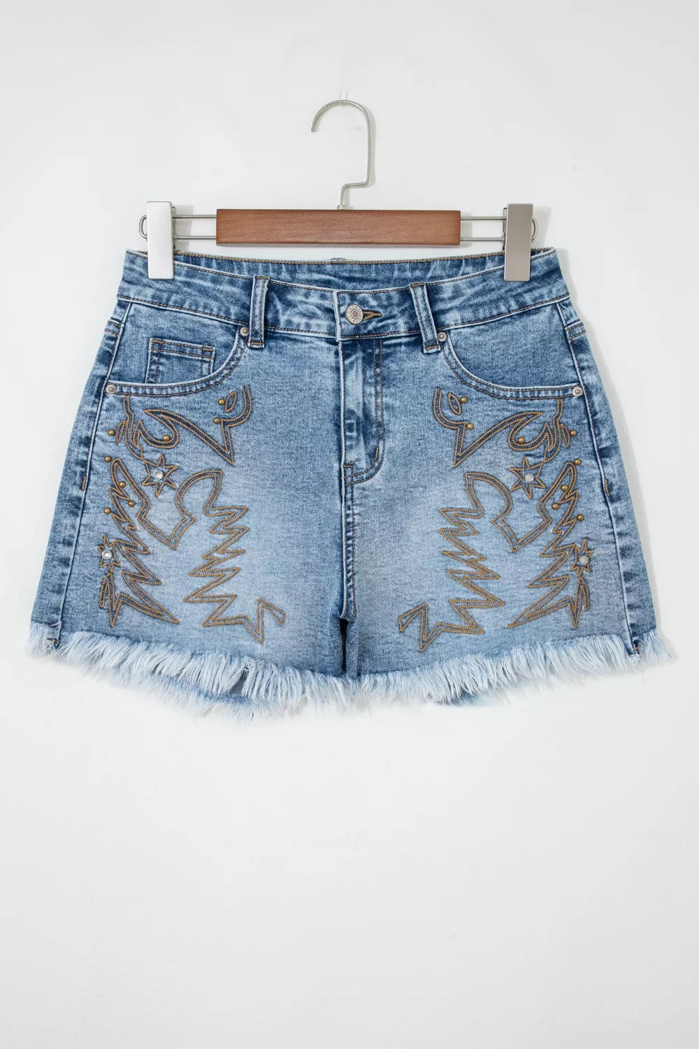 Western Embroidery Stud Denim Shorts