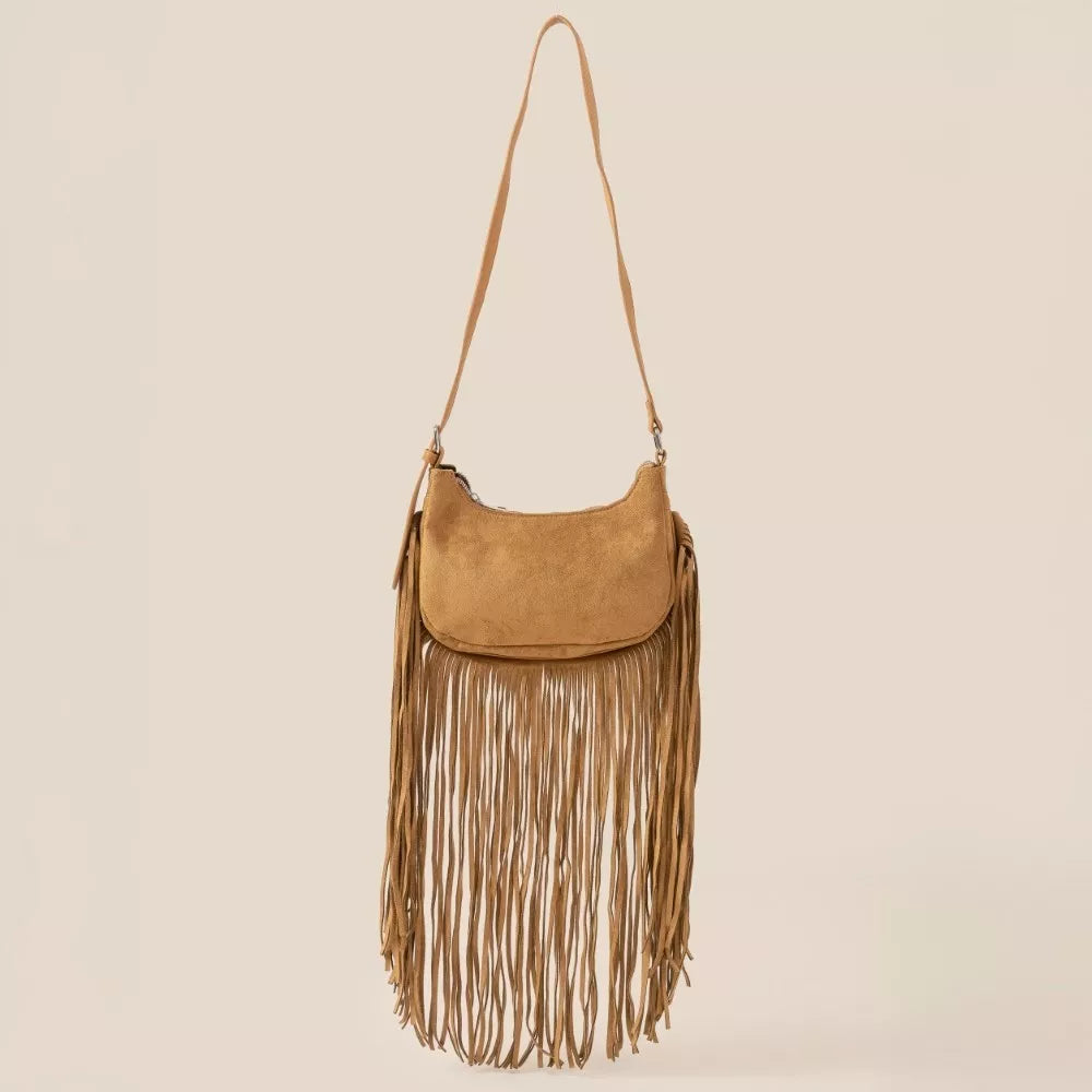 Fame Suede Fringe Crossbody Bag