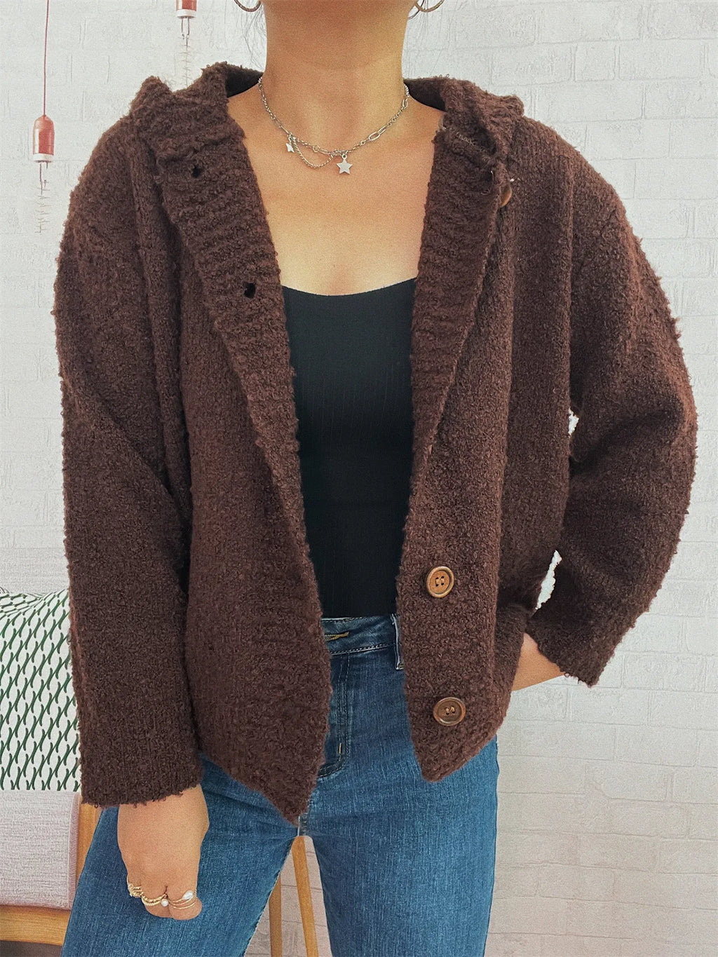 Cozy Button-Up Hooded Cardigan