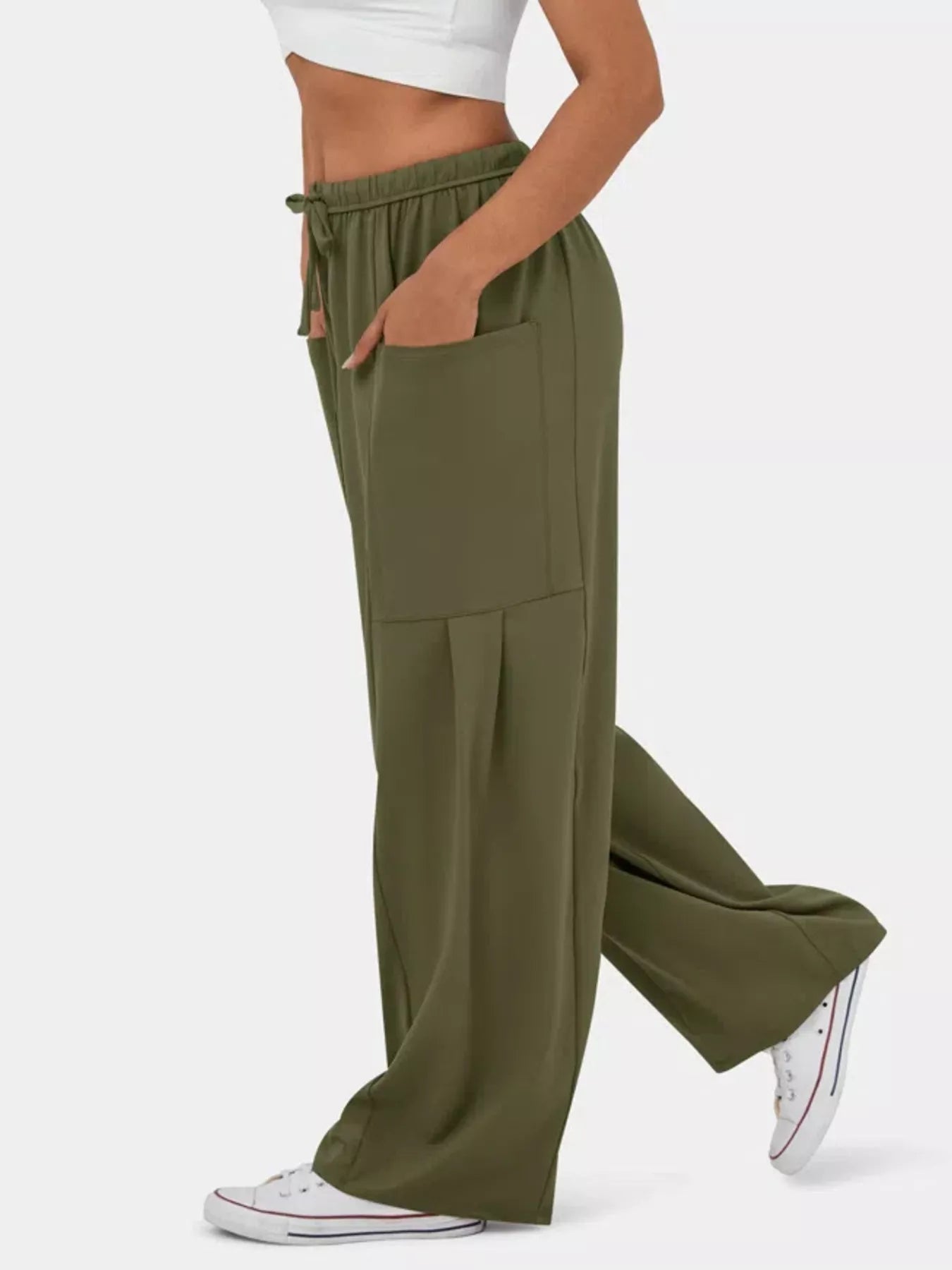 High-Waisted Drawstring Wide-Leg Pants