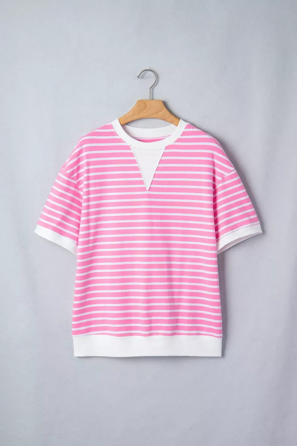 Stripe Round Neck Drop Shoulder Short Sleeve Loose Top