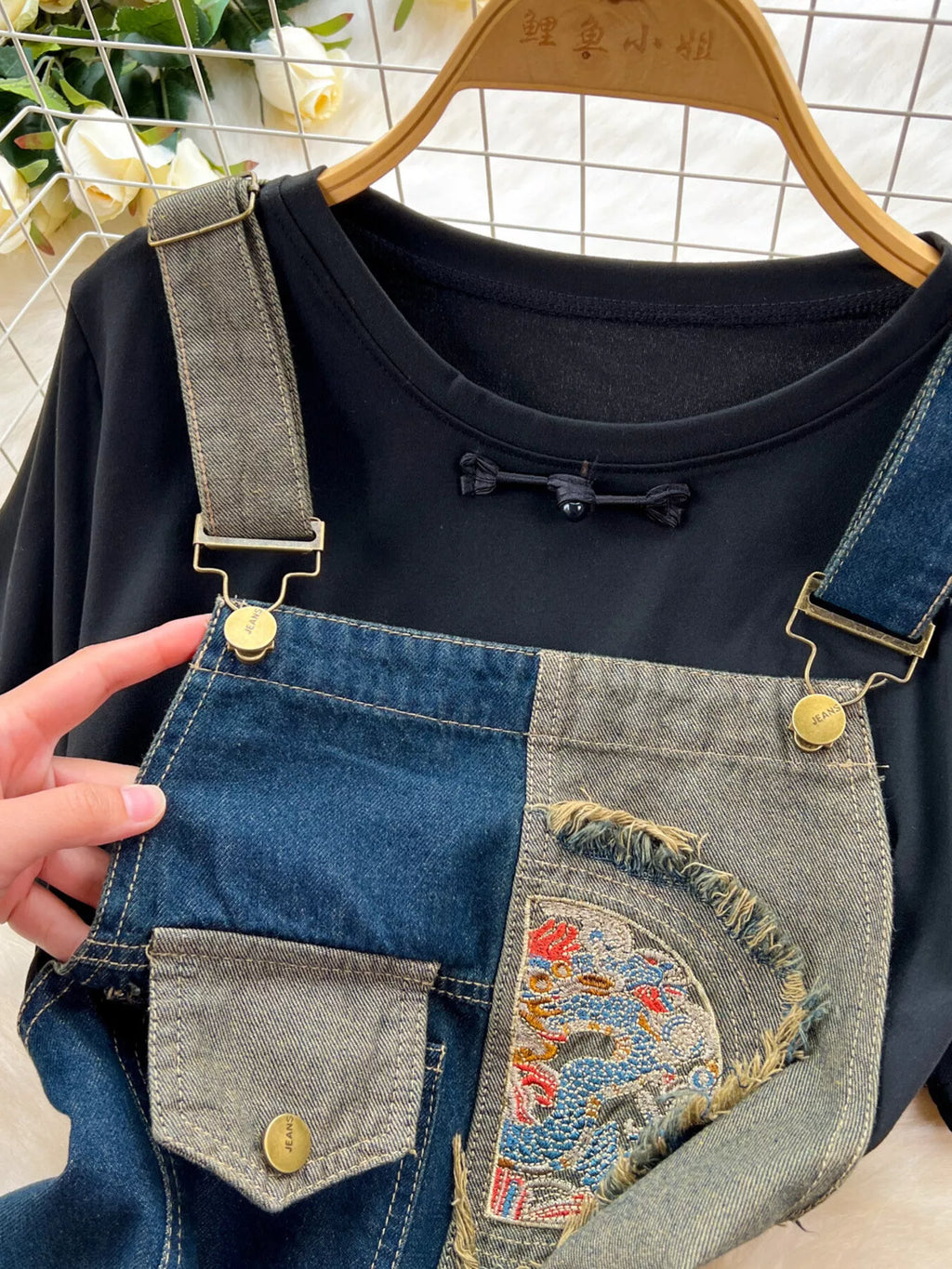 Short Sleeve T-Shirt and Denim Overall Dress Set