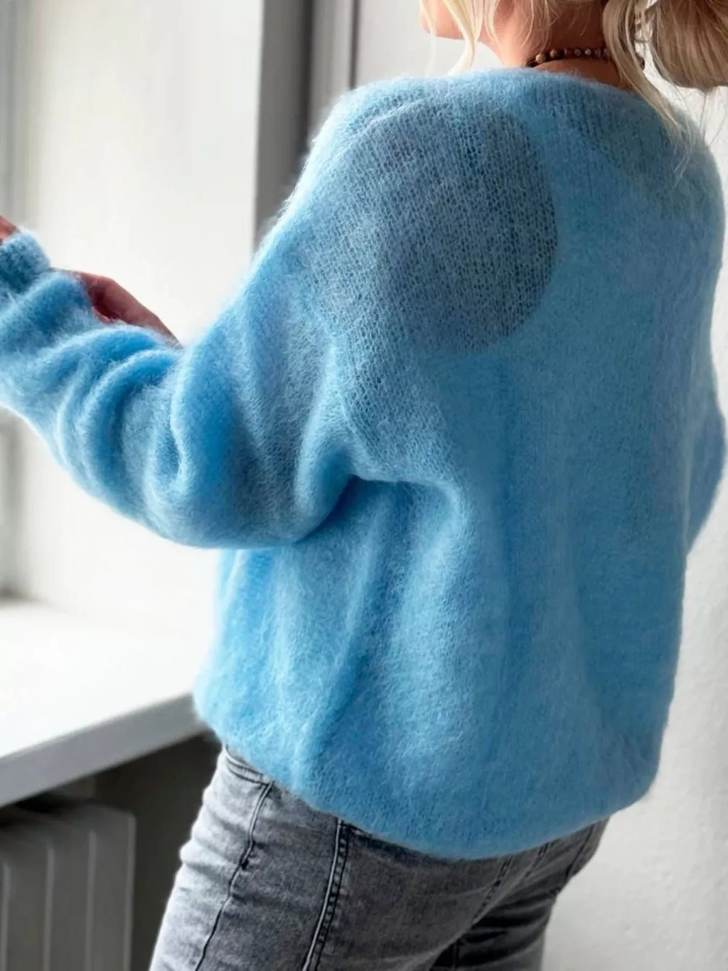 Fluffy Knit V-Neck Long Sleeve Sweater