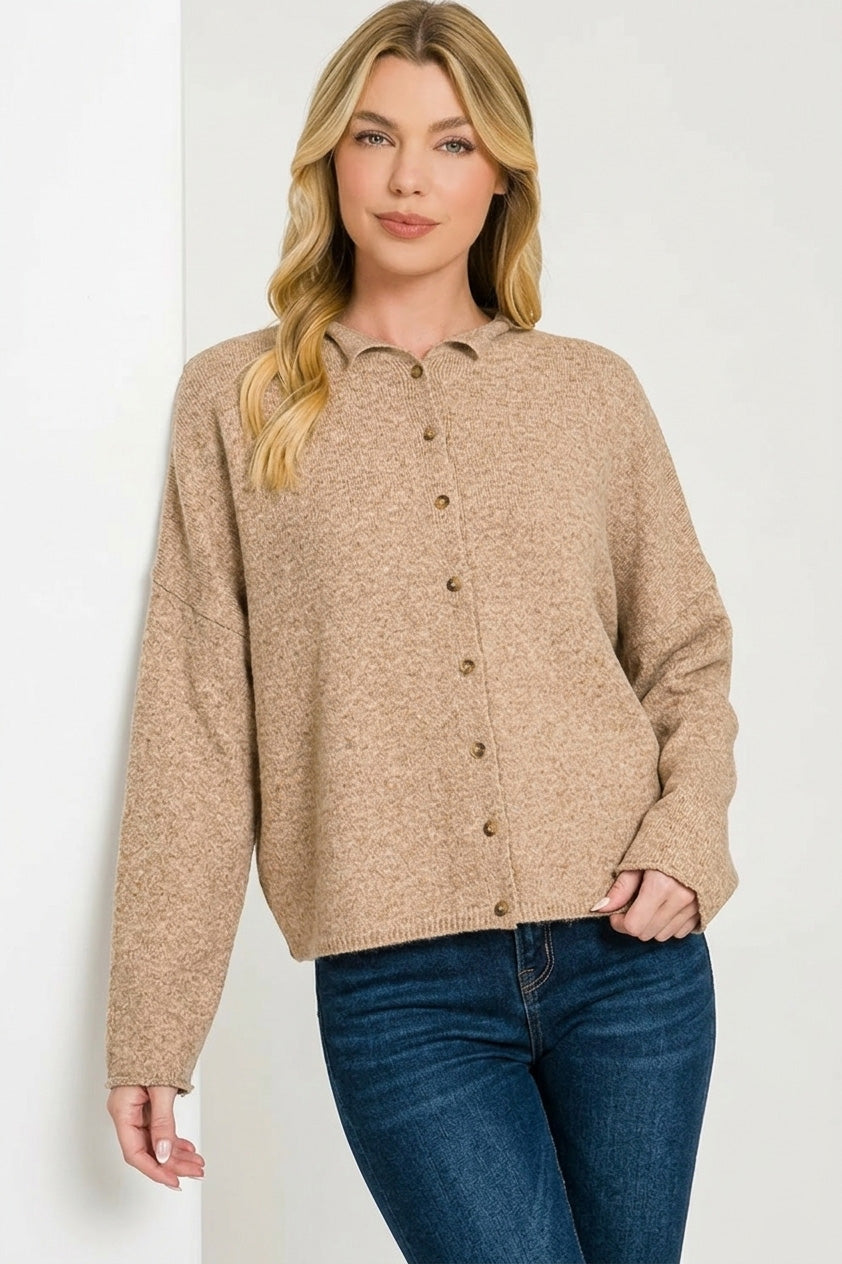 Zenana Collared Button Down Cardigan Sweater
